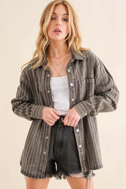 Sparkle Stone Stripe Denim Jacket Shacket