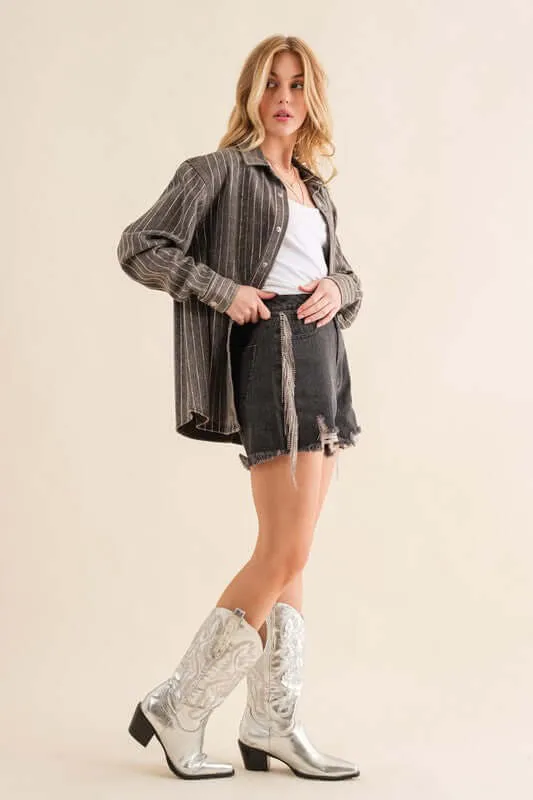 Sparkle Stone Stripe Denim Jacket Shacket