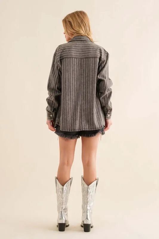 Sparkle Stone Stripe Denim Jacket Shacket