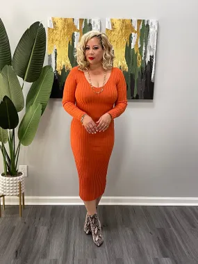 Stand Up Midi Dress (Orange Rust)