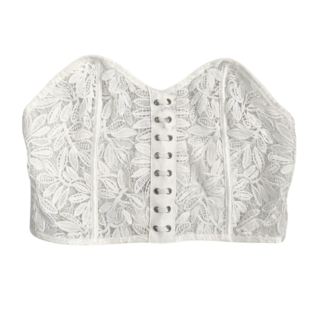 Strapless Lace Crop Corset Bustier White SIZE L