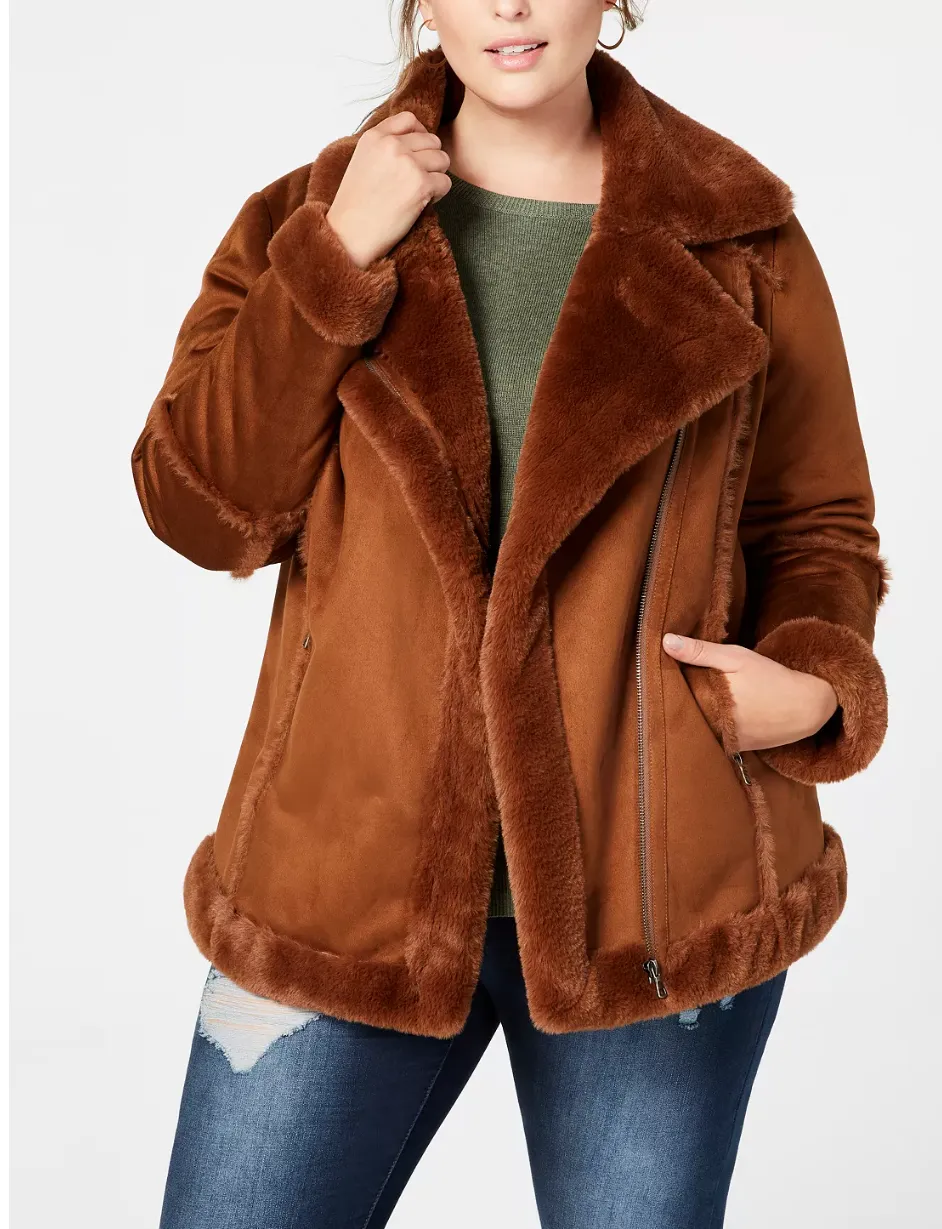 Style & Co Plus Size Faux-Shearling Moto Jacket, Size 0X