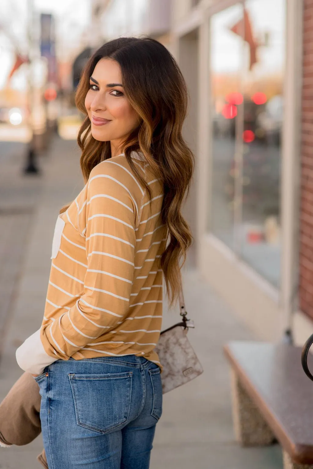 Textured Solid Trim Striped Tee