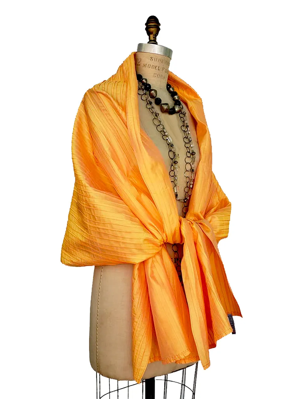 Thai Silk Pintuck Pleated Shawl Melon