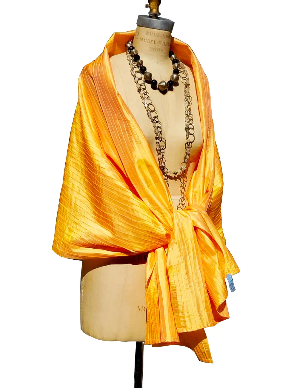 Thai Silk Pintuck Pleated Shawl Melon