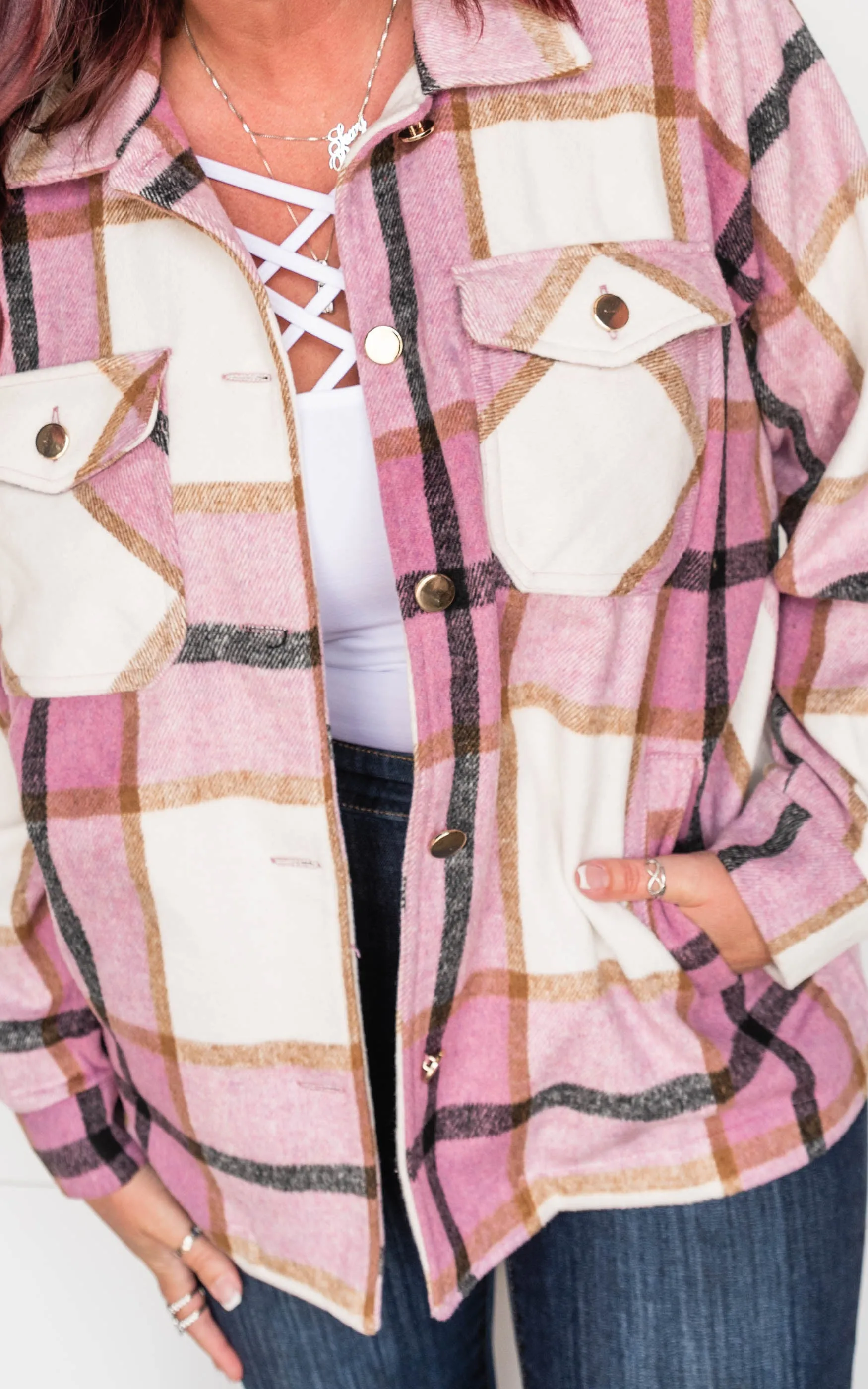 The Elizabeth Plaid Oversized Shacket ((Pink) | FINAL SALE