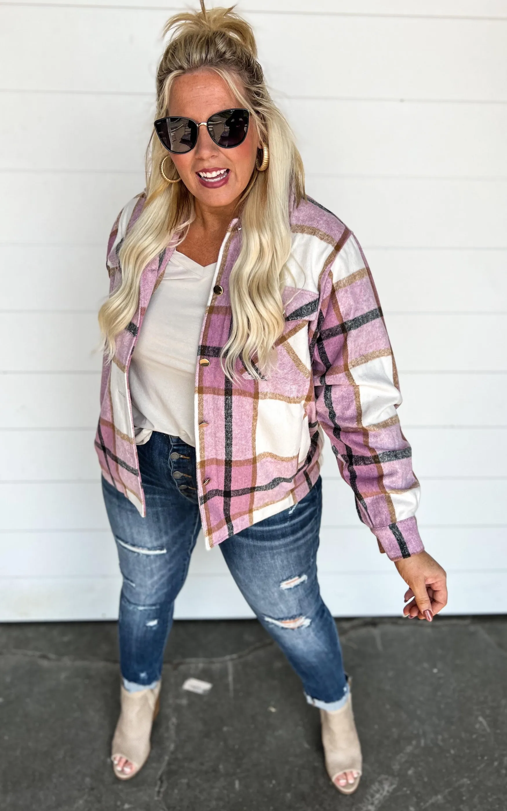 The Elizabeth Plaid Oversized Shacket ((Pink) | FINAL SALE