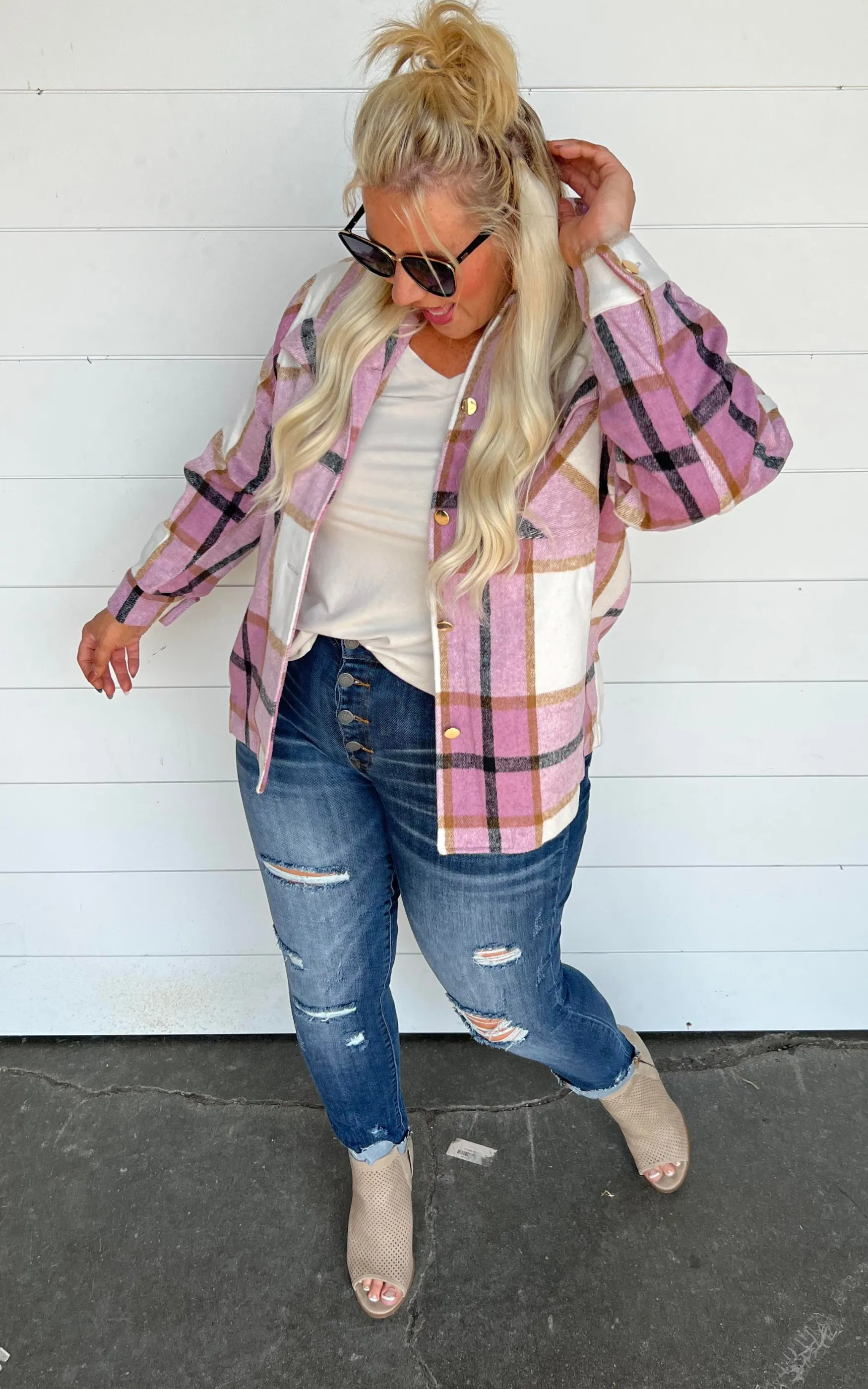 The Elizabeth Plaid Oversized Shacket ((Pink) | FINAL SALE