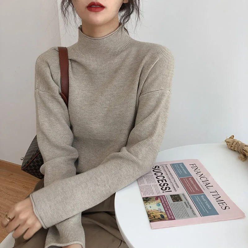 Toleet Solid Color Half Turtleneck Sweater for Women 2024 Autumn and Winter New Soft Glutinous Slim Slimming Loose Warm Knitted Bottoming Shirt