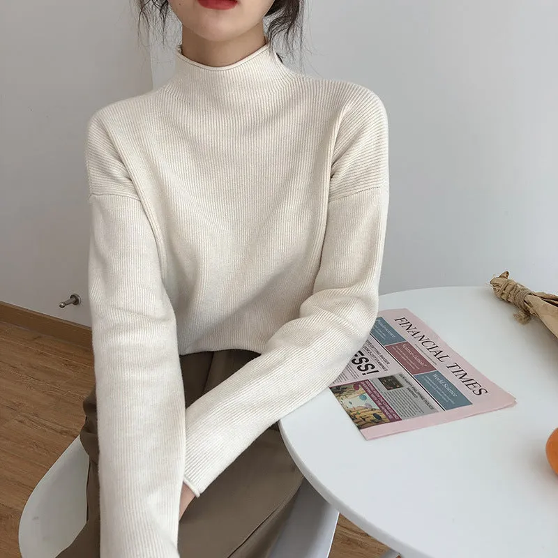 Toleet Solid Color Half Turtleneck Sweater for Women 2024 Autumn and Winter New Soft Glutinous Slim Slimming Loose Warm Knitted Bottoming Shirt