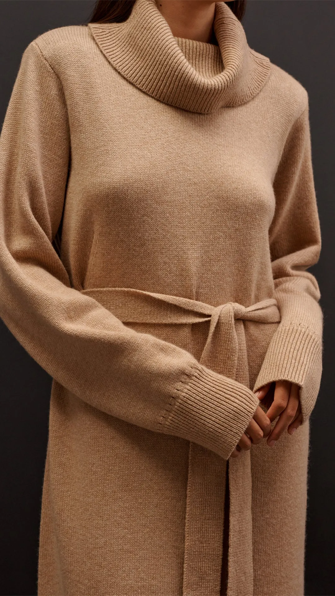 Turtleneck Dress in Wool-Cashmere | Camel