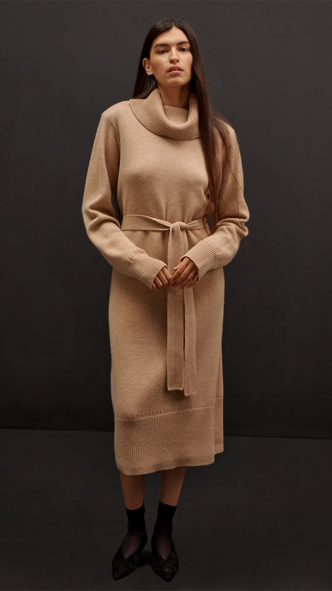 Turtleneck Dress in Wool-Cashmere | Camel