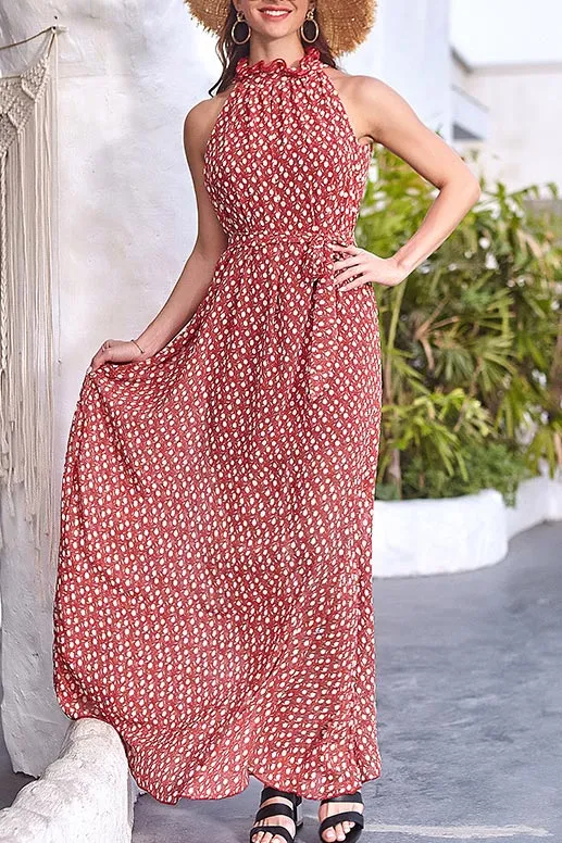 Turtleneck Sleeveless Floral Maxi Dress