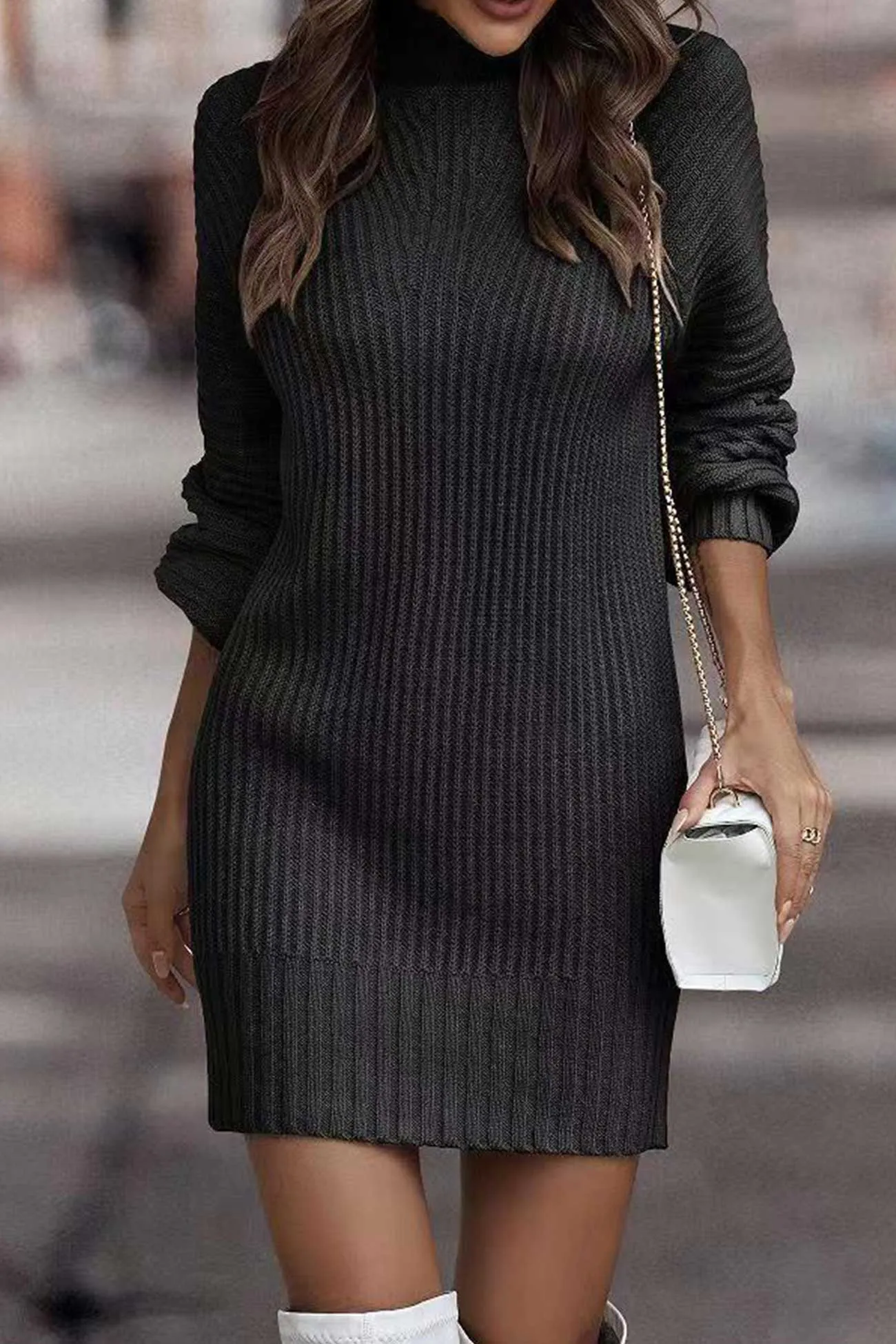 Turtleneck Solid Sweater Dress