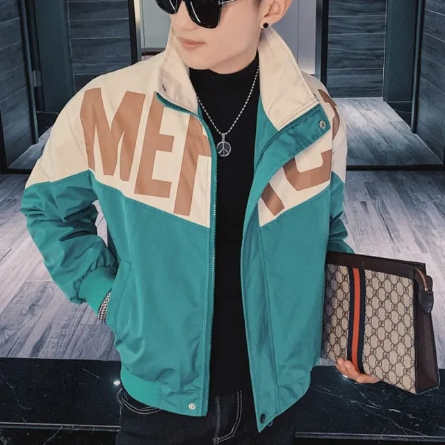 Two-Toned Contrast Letter Printed Jacket