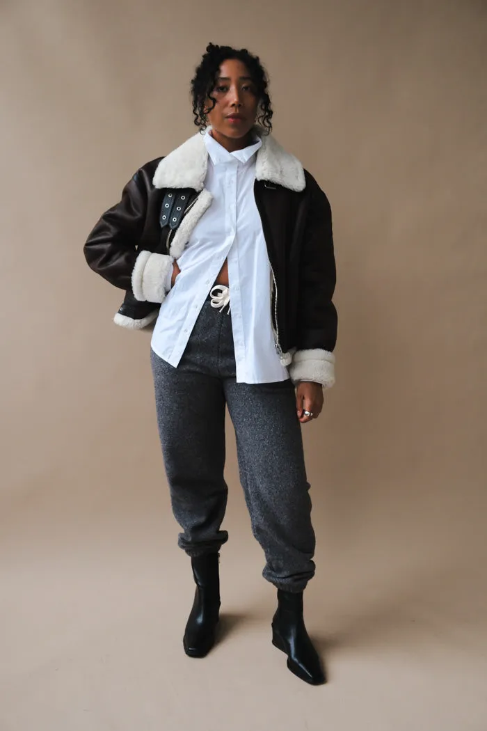 UNISEX LOOSE FIT LINE SHEARLING JACKET