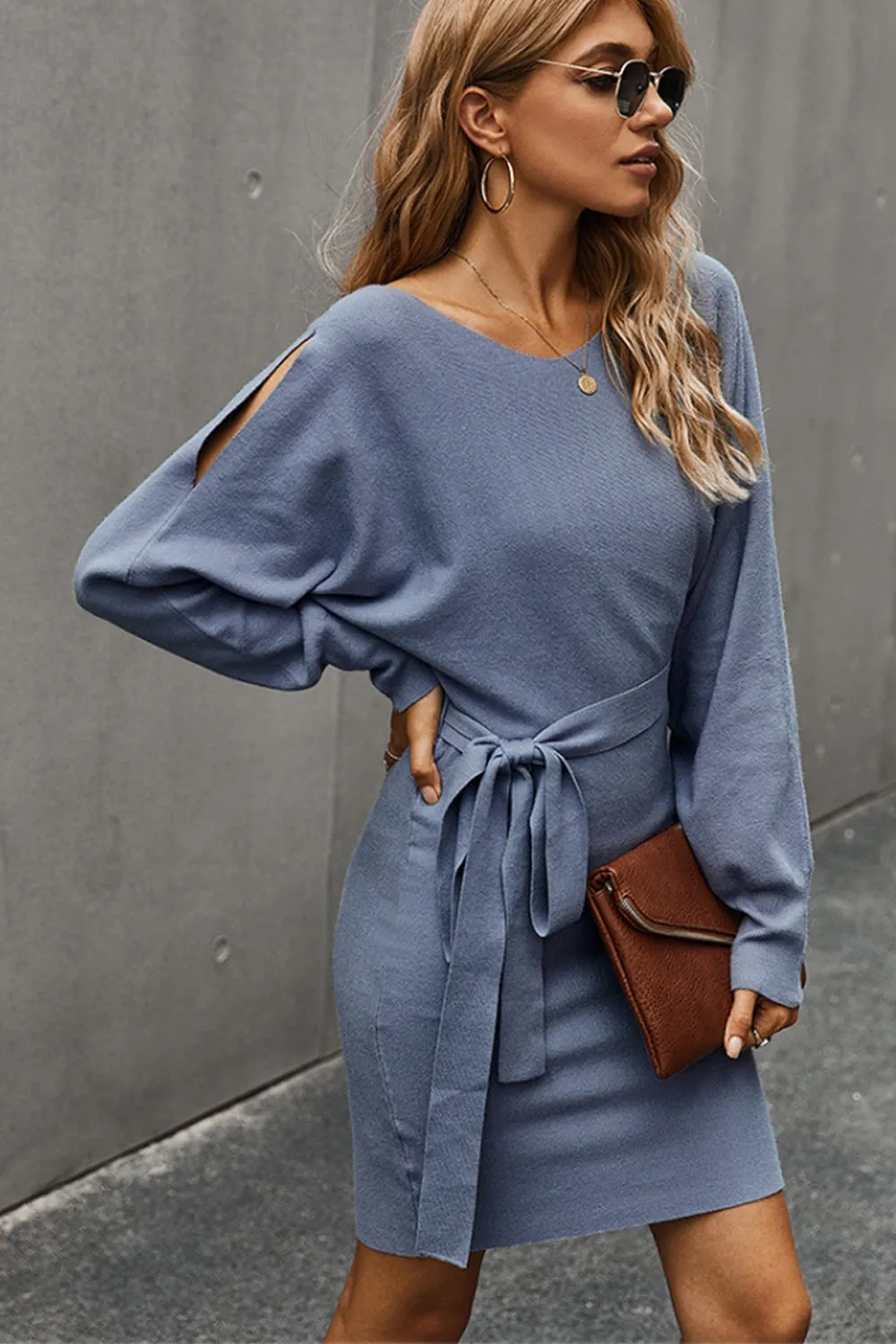 V-neck Hip Wrap Knit Dress