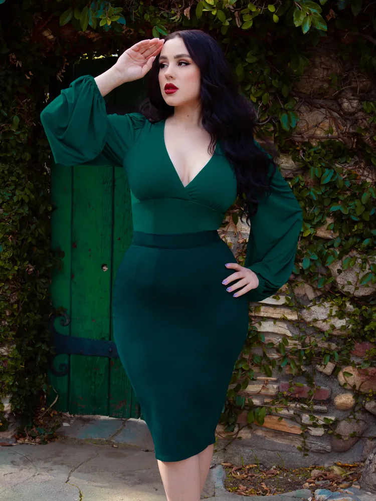 Vamp Pencil Skirt in Dark Green with Lining