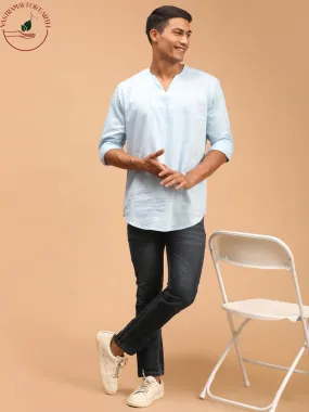 VASTRAMAY Aqua Blue Cotton Short Kurta