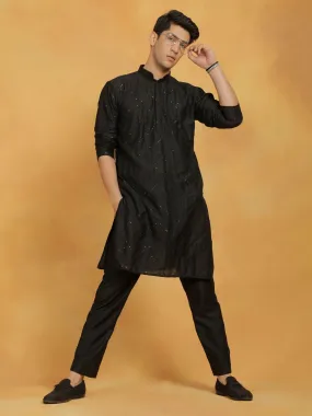 VASTRAMAY Black Viscose Kurta And Pyjama