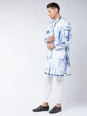 VASTRAMAY Blue & White Tie Dye Kurta Set