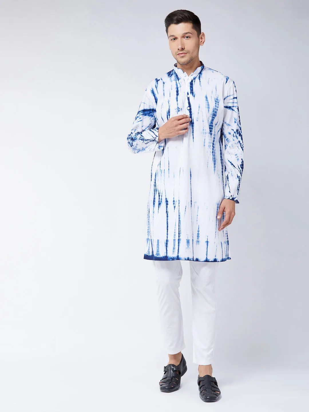 VASTRAMAY Blue & White Tie Dye Kurta Set