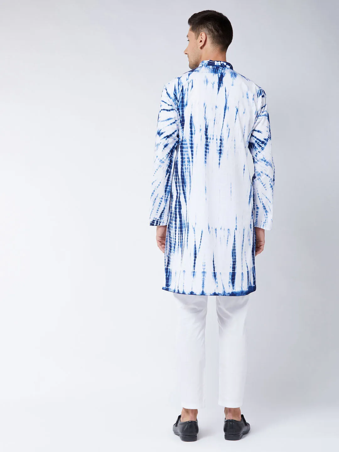 VASTRAMAY Blue & White Tie Dye Kurta Set