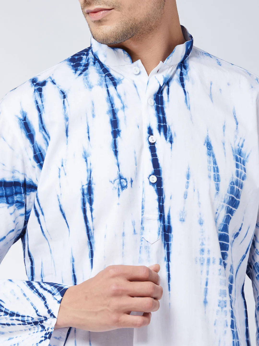 VASTRAMAY Blue & White Tie Dye Kurta Set