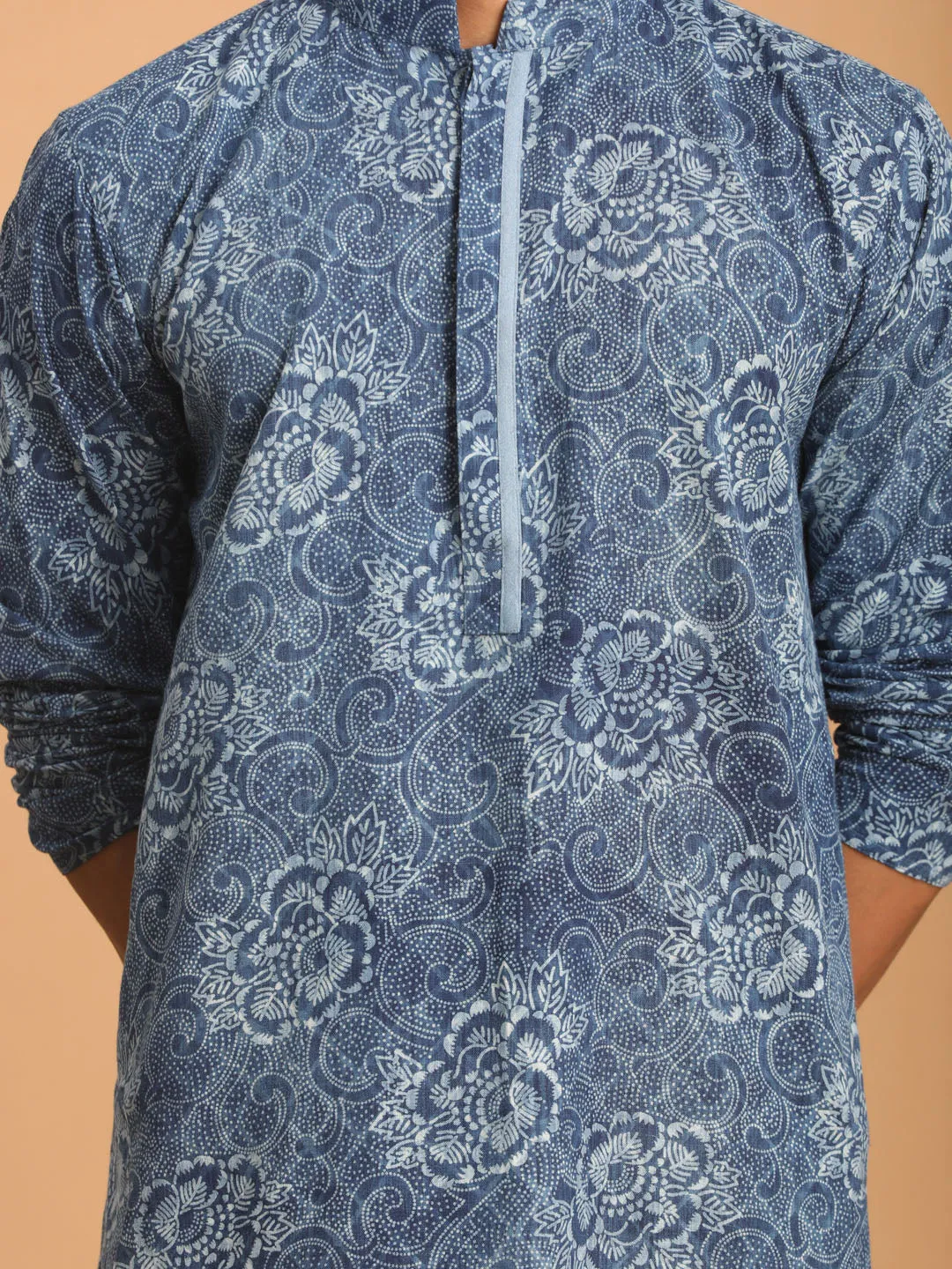 VASTRAMAY Blue Dot Printed Denim Kurta Set