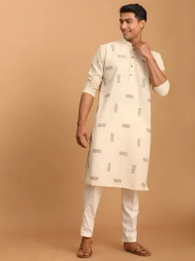 Vastramay Cream Embroidered Cotton Kurta Set