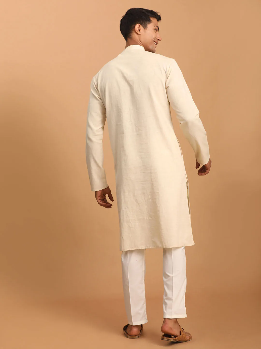 Vastramay Cream Embroidered Cotton Kurta Set