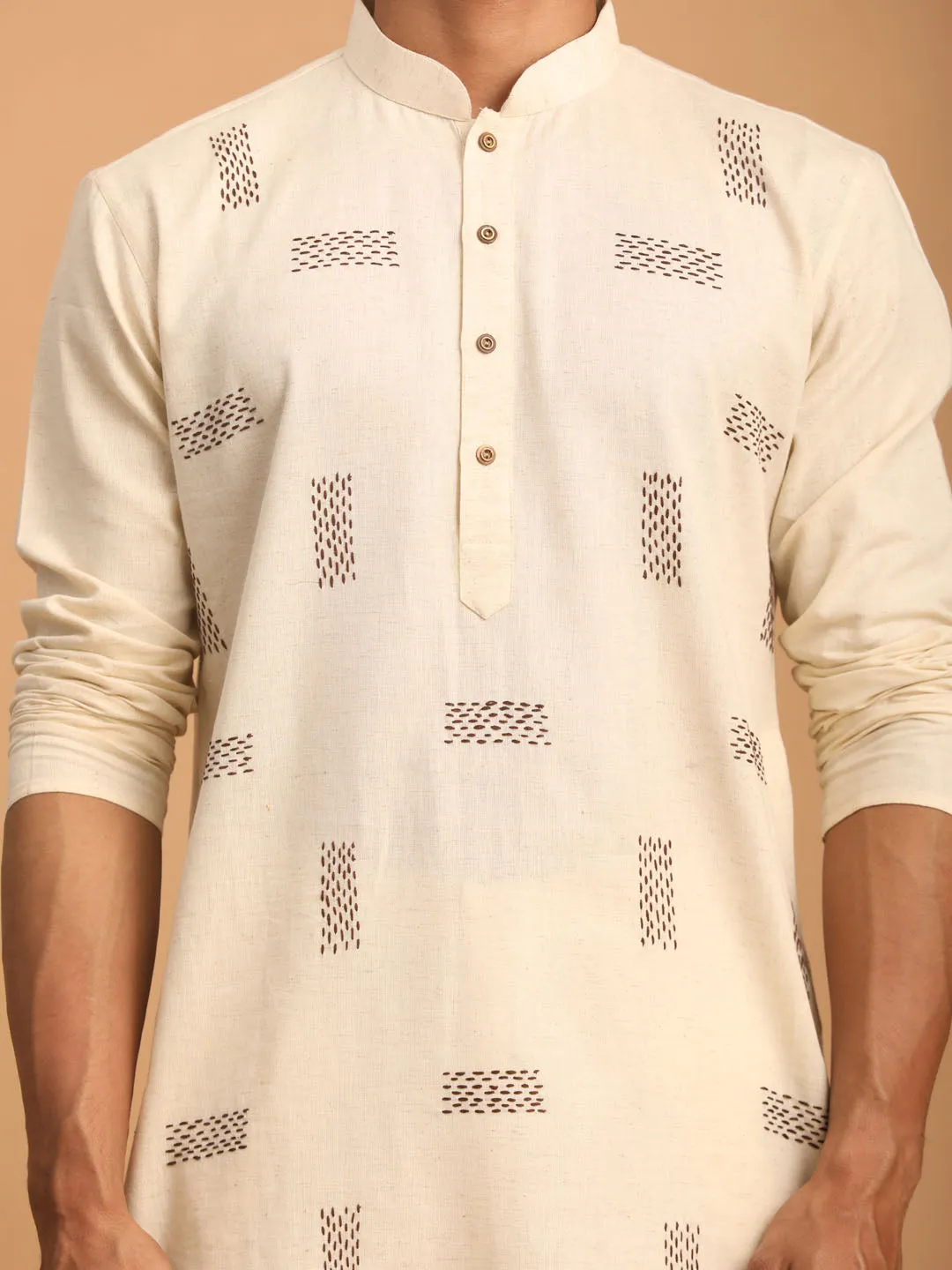 Vastramay Cream Embroidered Cotton Kurta Set