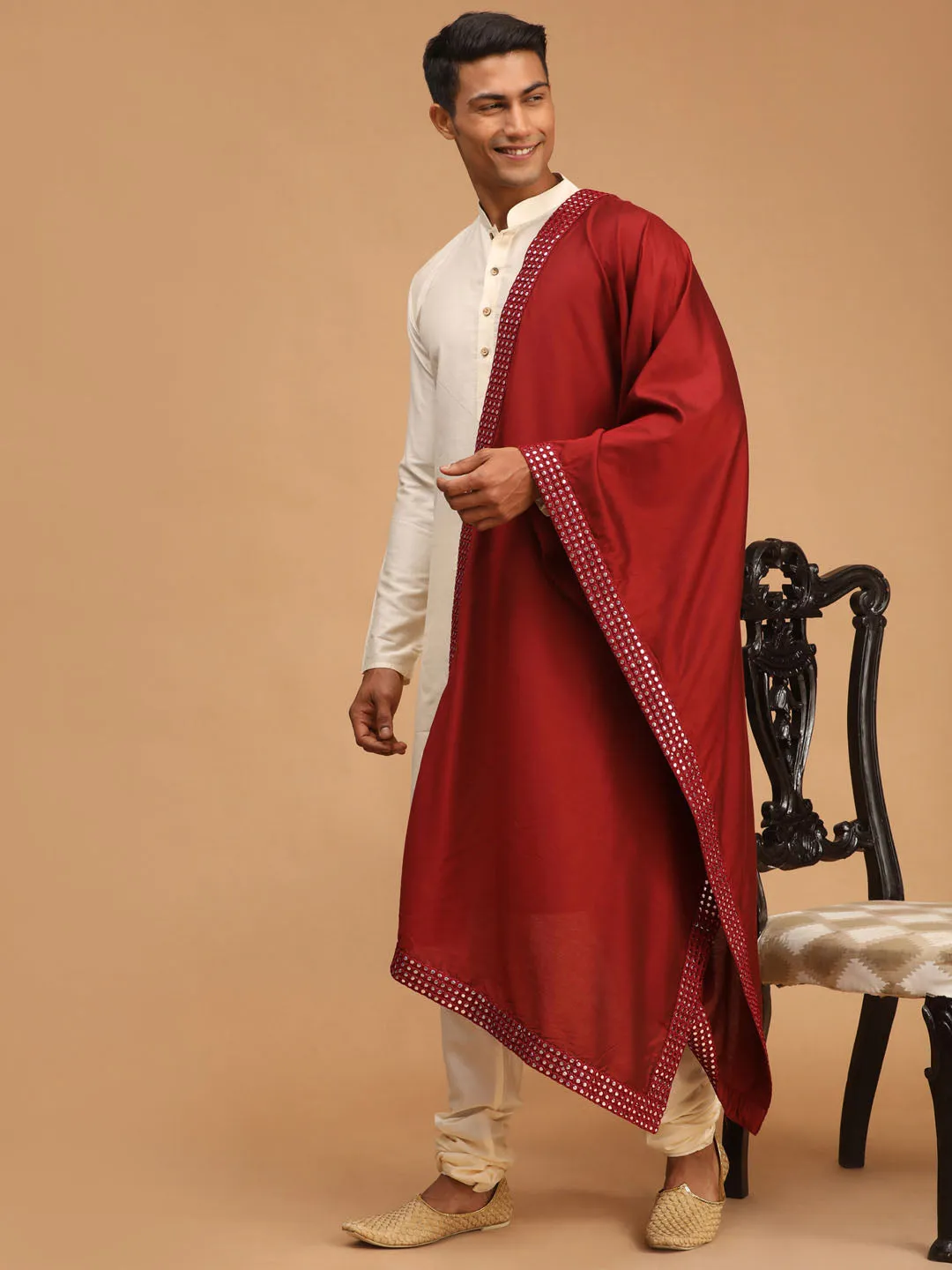 VASTRAMAY Cream Viscose Kurta Pyjama Set