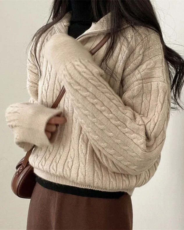 Vintage turtleneck zippered twist knit pullover