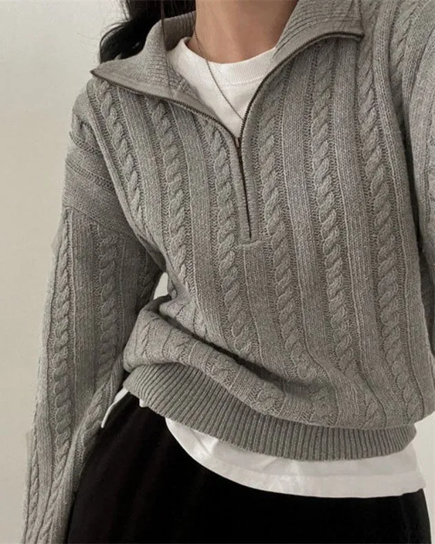 Vintage turtleneck zippered twist knit pullover