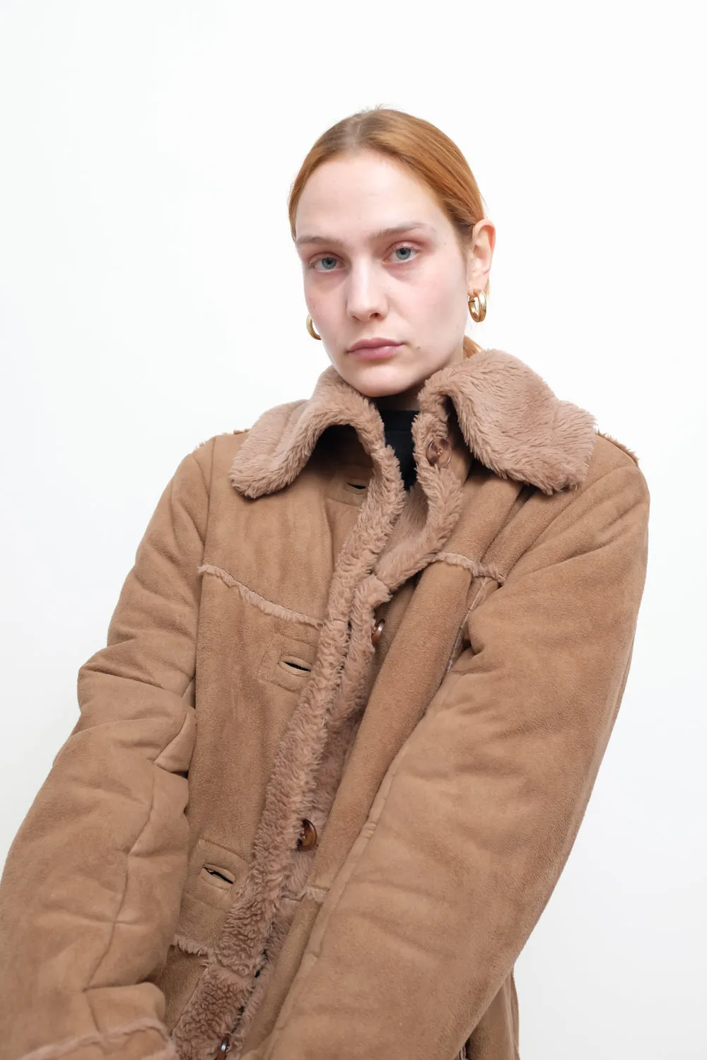 VINTAGE VEGAN TEDDY BROWN SHEARLING JACKET