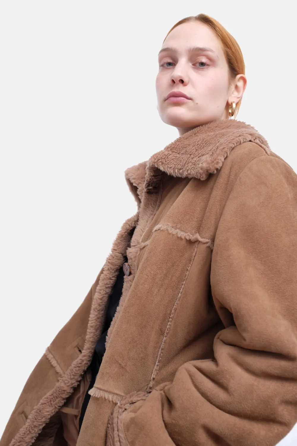 VINTAGE VEGAN TEDDY BROWN SHEARLING JACKET