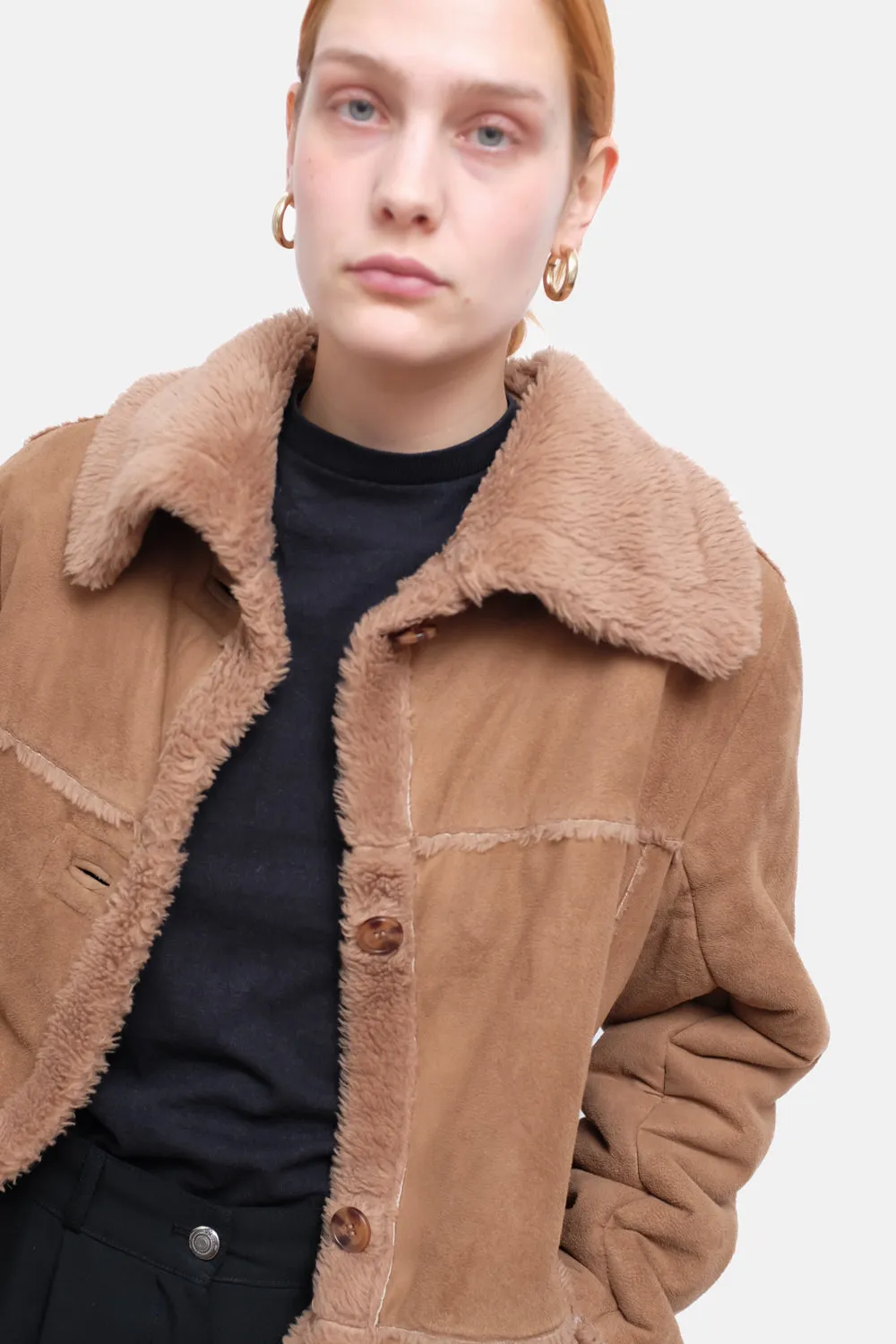 VINTAGE VEGAN TEDDY BROWN SHEARLING JACKET