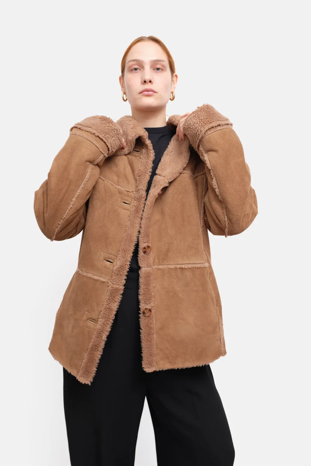 VINTAGE VEGAN TEDDY BROWN SHEARLING JACKET