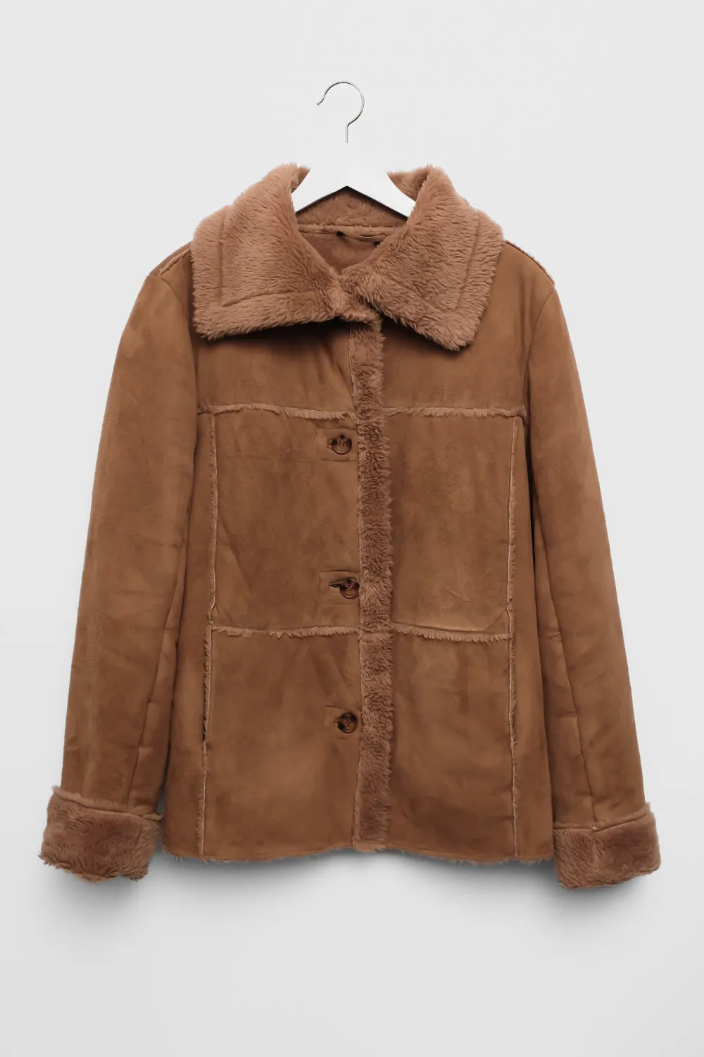 VINTAGE VEGAN TEDDY BROWN SHEARLING JACKET