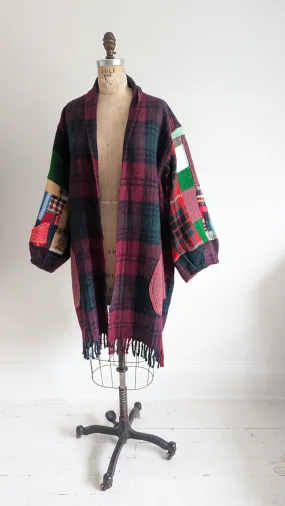 Vivianne Fringed Jacket with Upcycled Vintage Wool Blanket Patchwork Size XL/2X #VIVW6