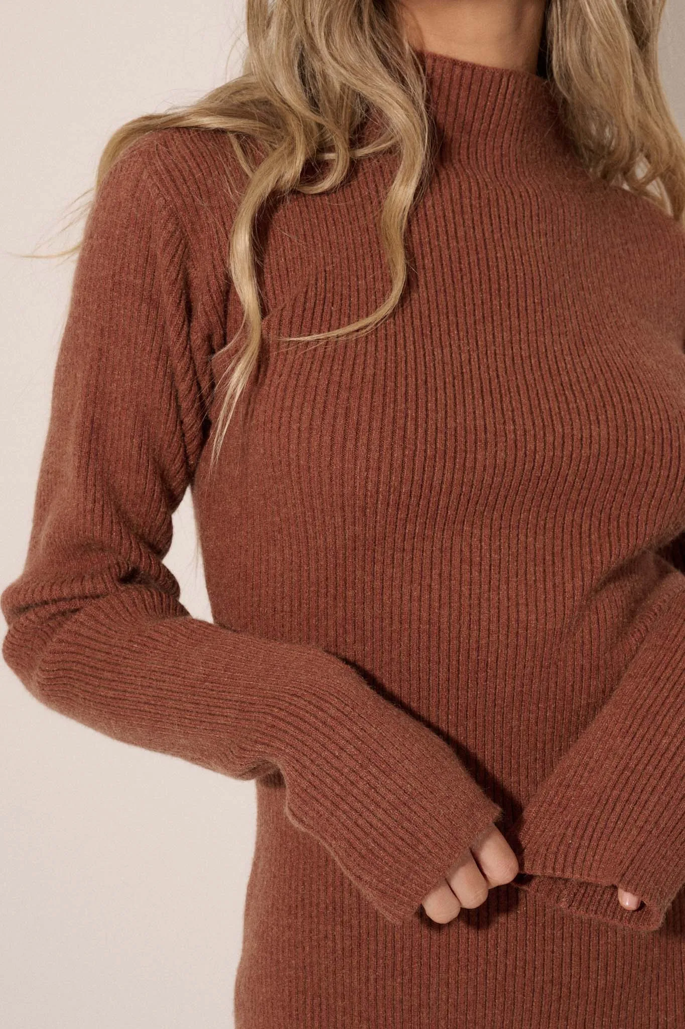 Warm It Up Ribbed-Knit Mock Neck Sweater Dress