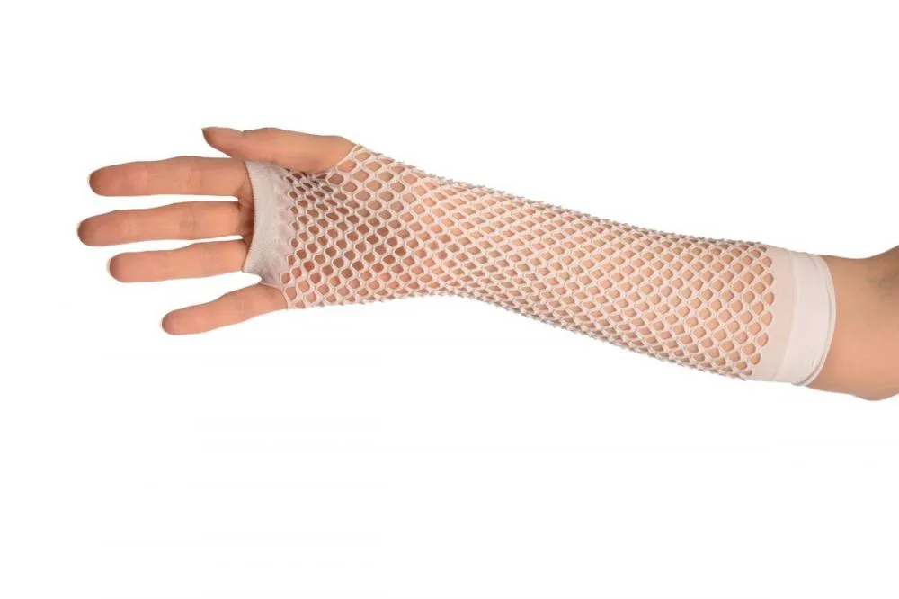 White Fishnet Mesh Net Fingerless Party Gloves