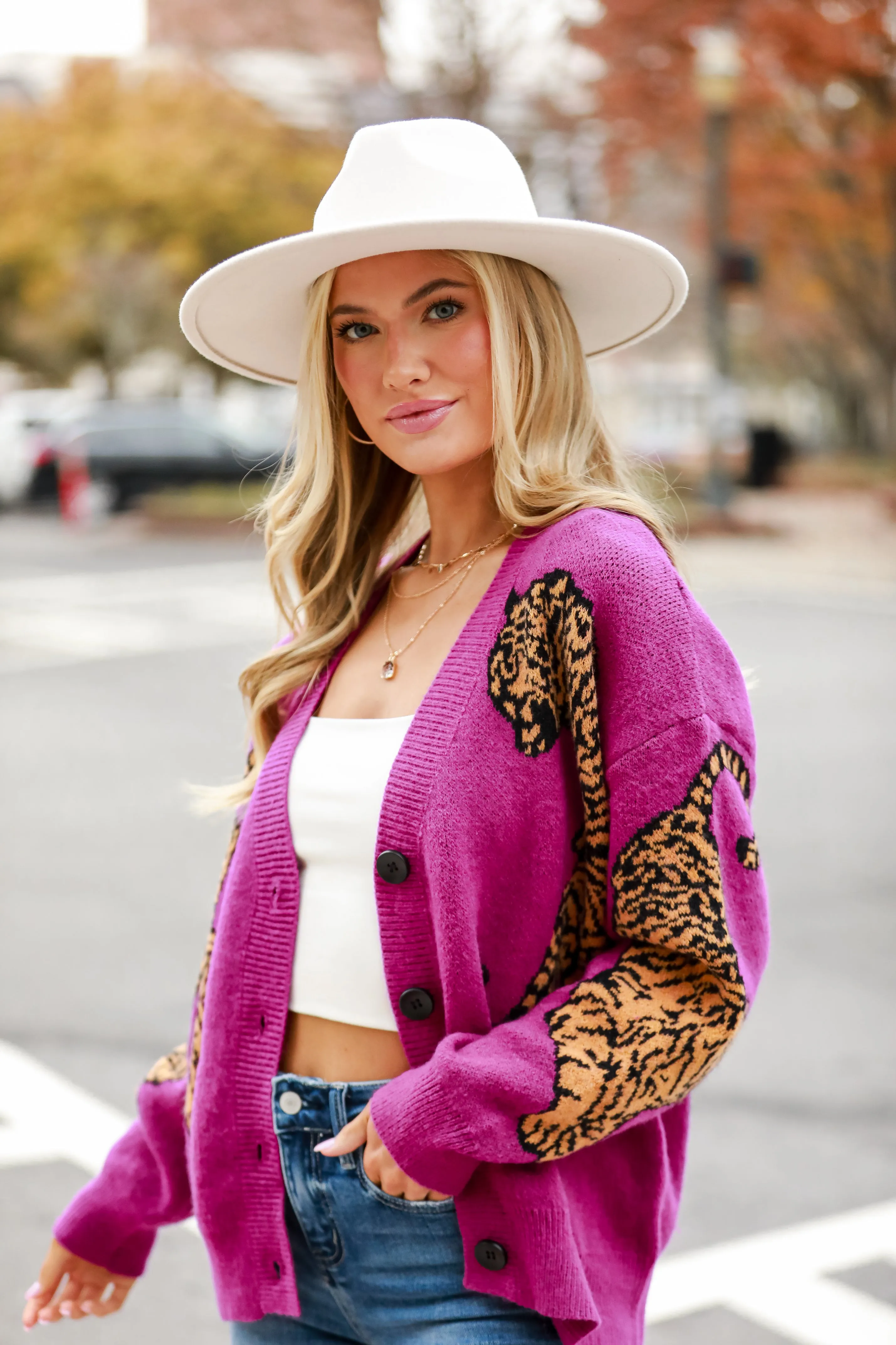 Wild Comfort Magenta Tiger Oversized Sweater Cardigan