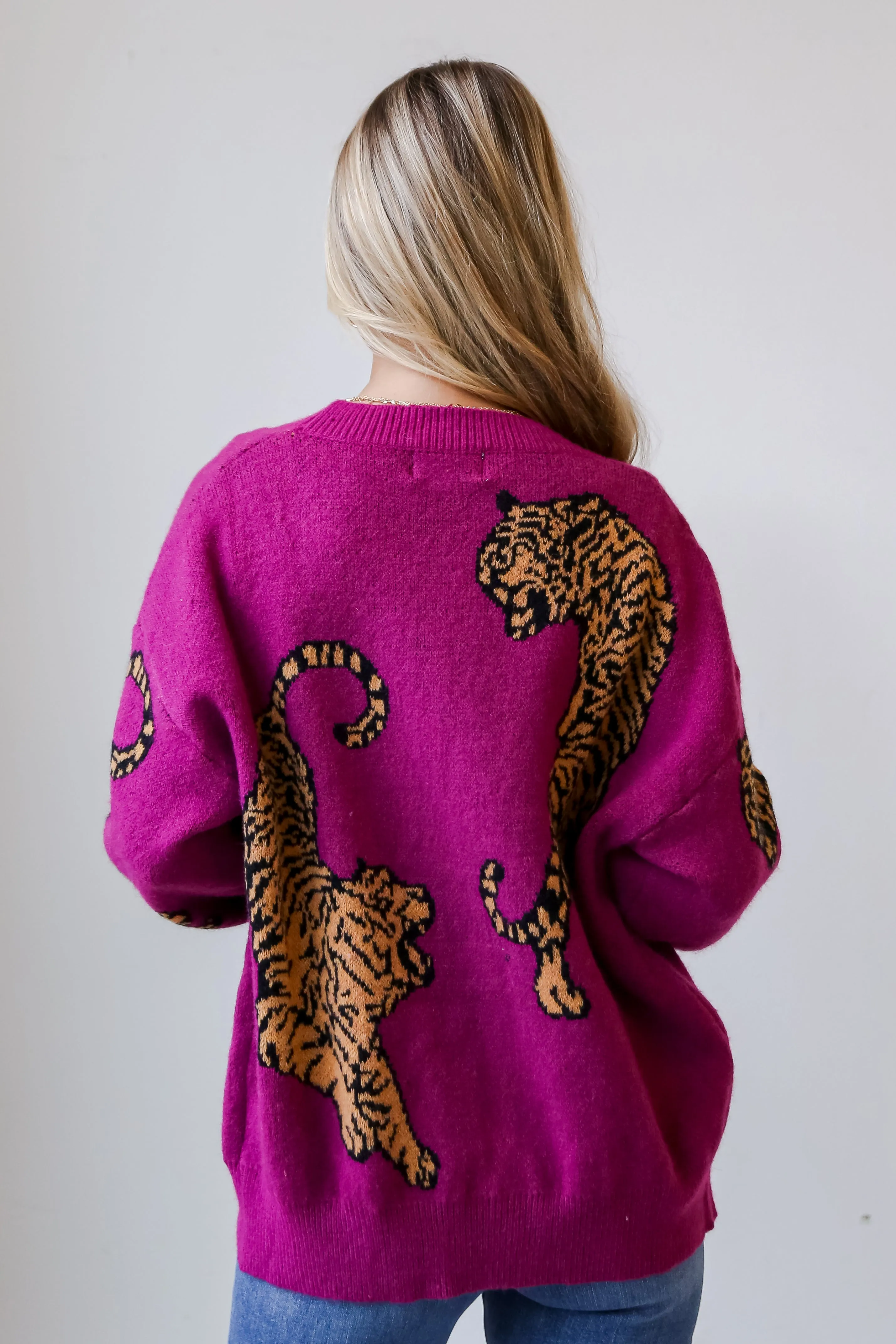 Wild Comfort Magenta Tiger Oversized Sweater Cardigan