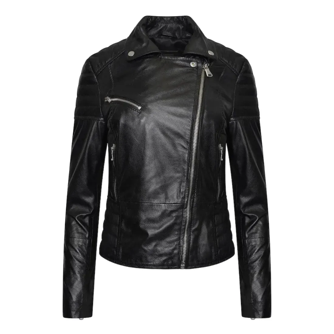 Womens Black Textured Leather Jacket