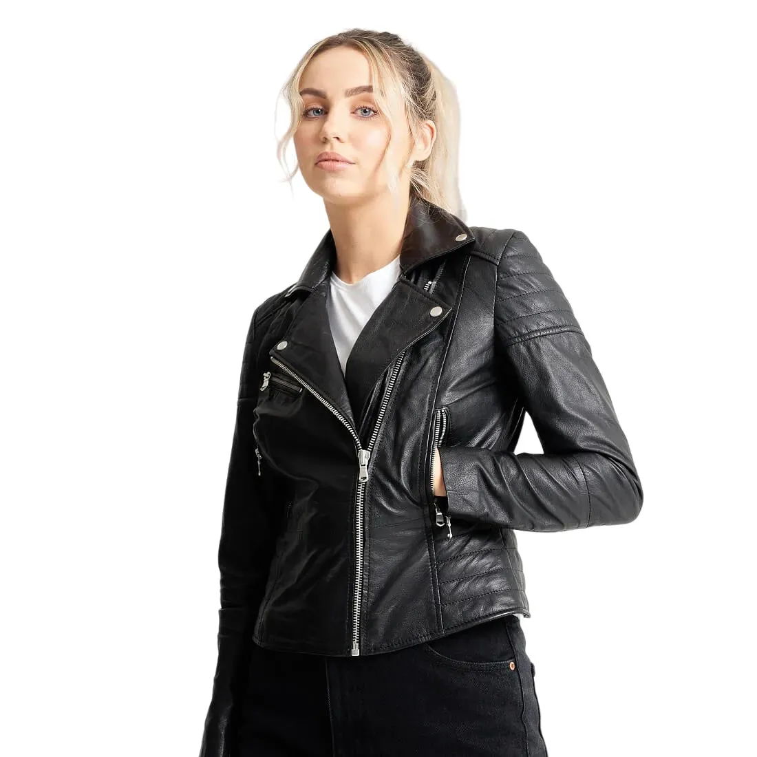 Womens Black Textured Leather Jacket