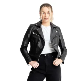 Womens Black Textured Leather Jacket