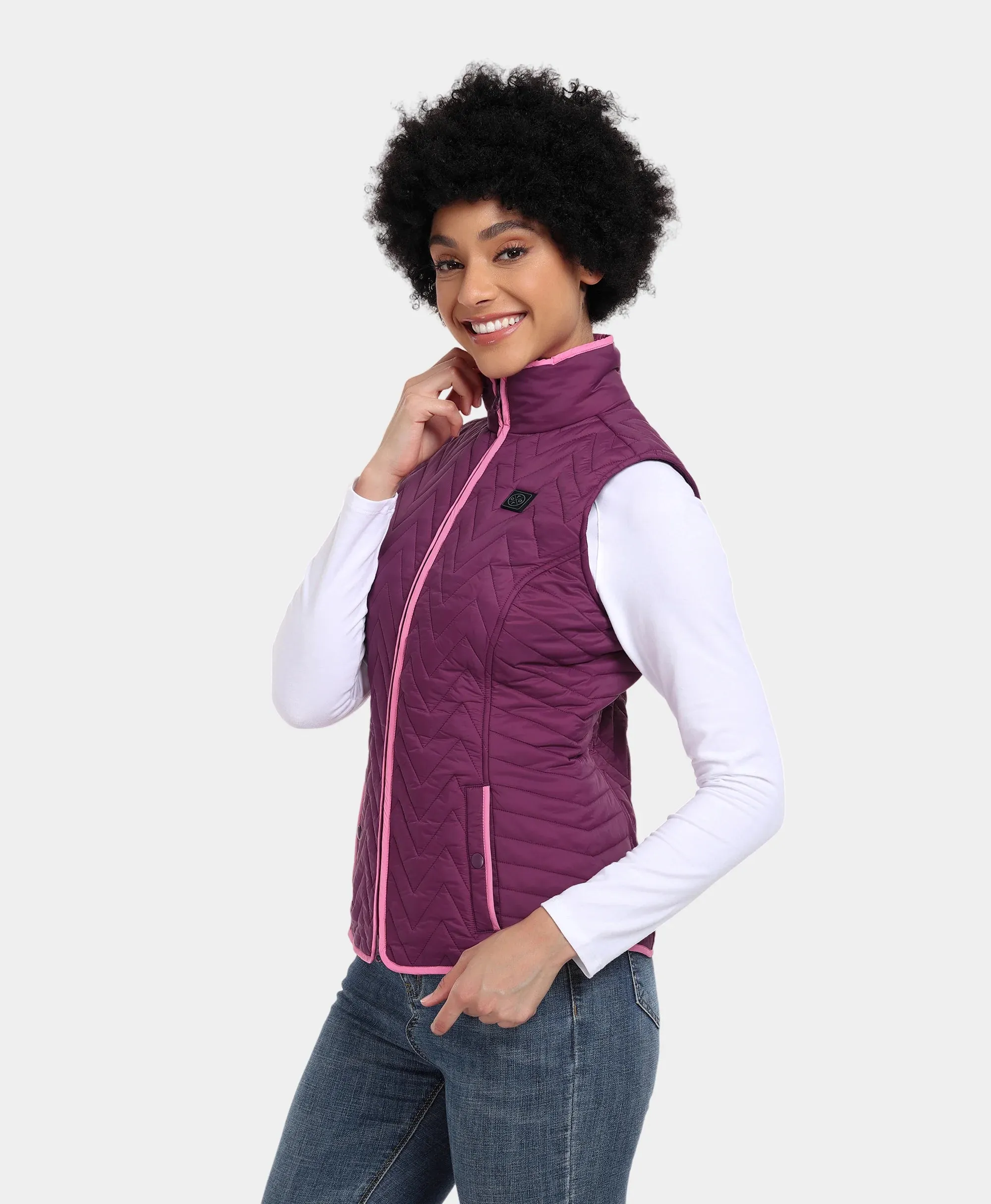 Women's Heated Chevron Quilted Vest - Black / Purple