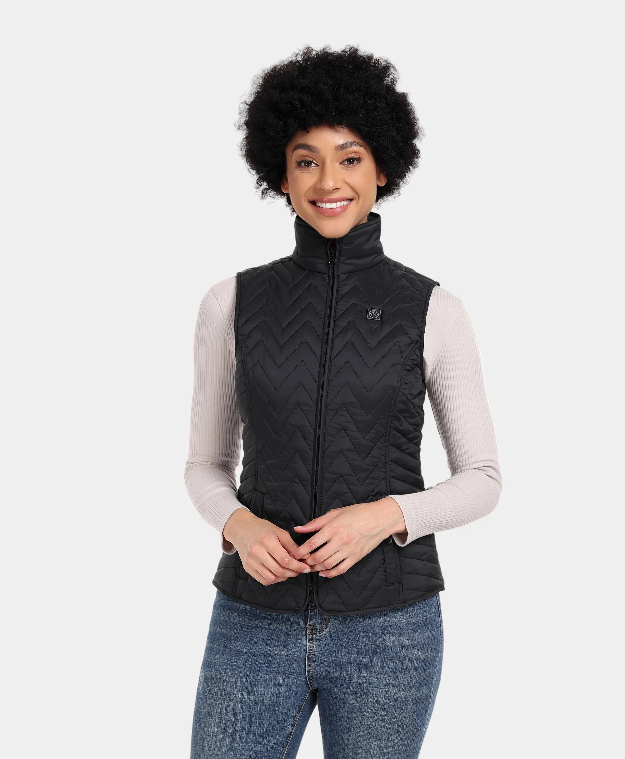 Women's Heated Chevron Quilted Vest - Black / Purple